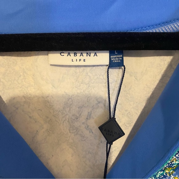 New Cabana Life Shift Dress Blue Yellow SPF 50 V Neck Resort Vacation Large Boho - Picture 7 of 10